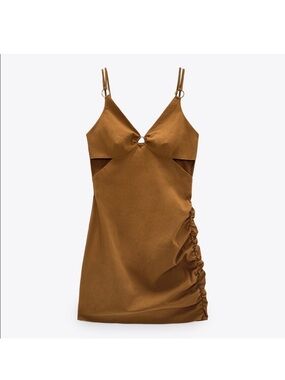 Zara Brown Mini Dress with Ring Detail Size M